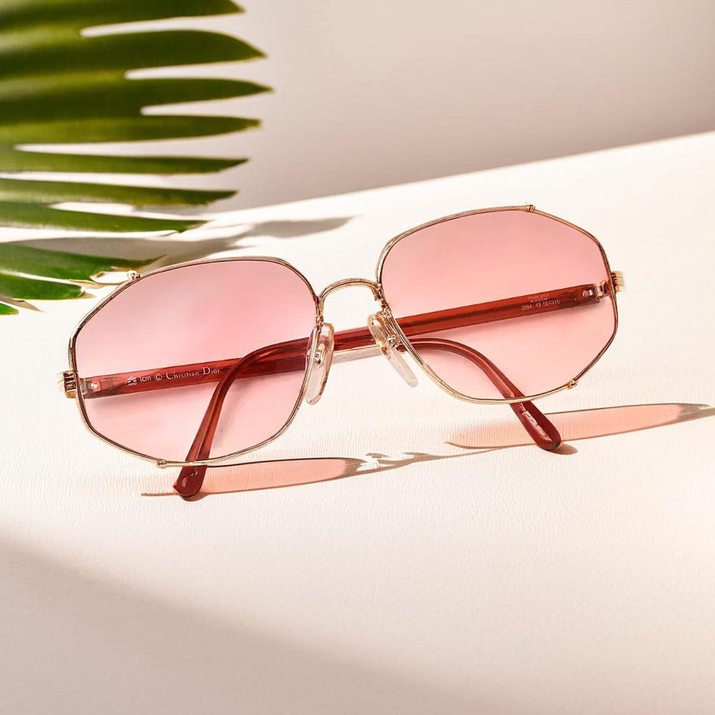 DIOR Ladies Rectangle Metal Sunglasses - Red
