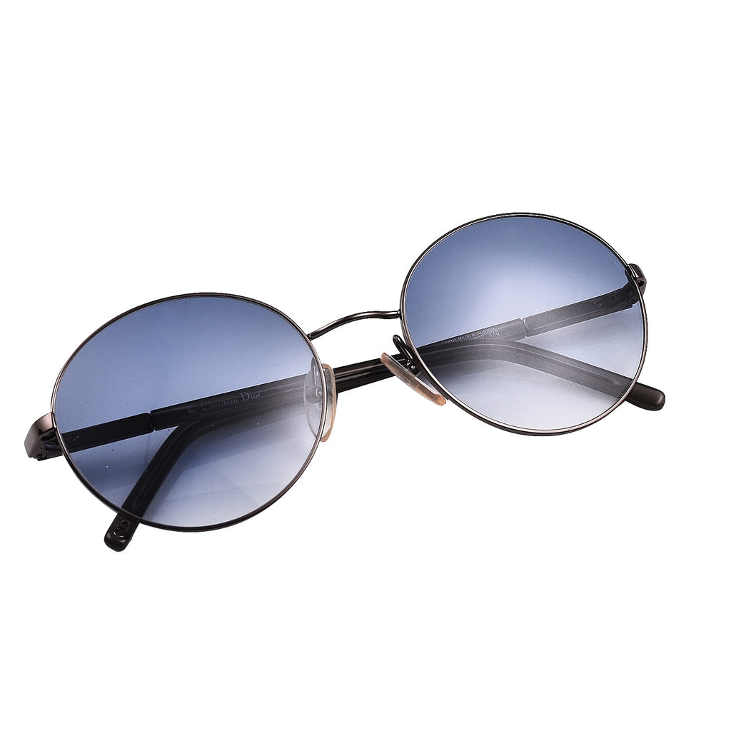 DIOR Unisex Round Metal Retro Sunglasses with Grey Lenses - Black
