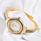 Andre Mouche Swiss Movt. Aura Gold Silverpearl 18K Gold Plated Ladies Bangle Watch