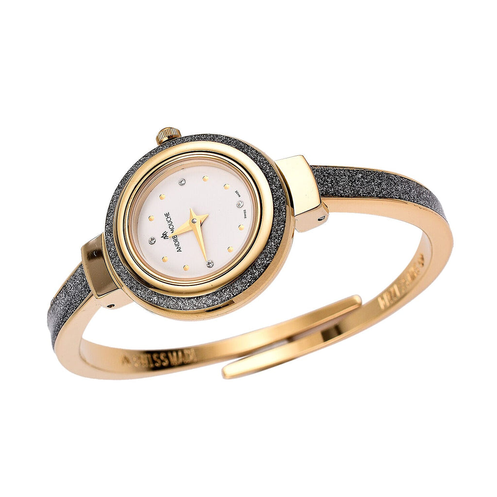 Andre Mouche Swiss Movt. Aura Gold Silverpearl 18K Gold Plated Ladies Bangle Watch