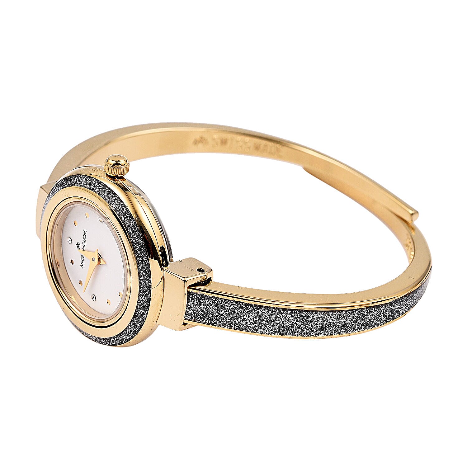 Andre Mouche Swiss Movt. Aura Gold Silverpearl 18K Gold Plated Ladies Bangle Watch