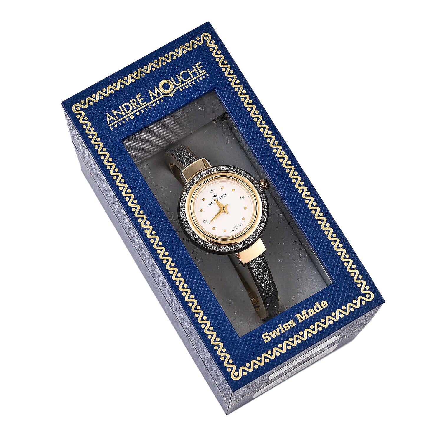 Andre Mouche Swiss Movt. Aura Gold Silverpearl 18K Gold Plated Ladies Bangle Watch