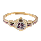 Andre Mouche Swiss Ronda Movement Red Floral Pattern Ladies Bangle Watch (Size 7 - 7.5)