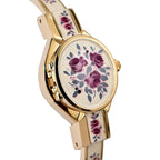 Andre Mouche Swiss Ronda Movement Red Floral Pattern Ladies Bangle Watch (Size 7 - 7.5)