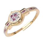 Andre Mouche Swiss Ronda Movement Red Floral Pattern Ladies Bangle Watch (Size 7 - 7.5)