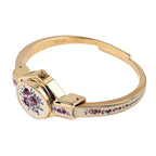 Andre Mouche Swiss Ronda Movement Red Floral Pattern Ladies Bangle Watch (Size 7 - 7.5)