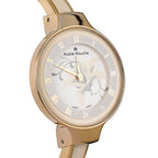 Andre Mouche Swiss Ronda Movement The Gracia Gold White 18K Gold Plated Ladies Bangle Watch (Size 6 - 6.5) in Gold Tone