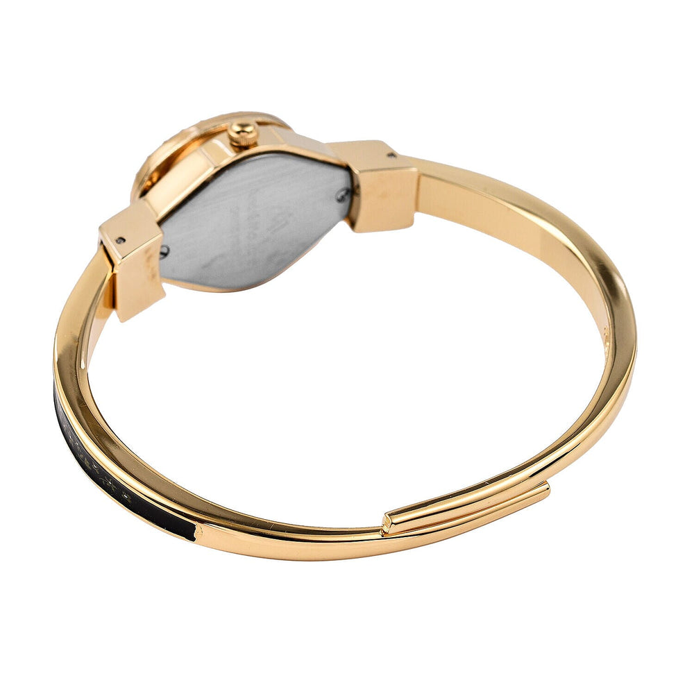 Andre Mouche Swiss Ronda Movement White Floral Pattern 18ct Gold Plated Ladies Bangle Watch (Size 6 - 6.5)
