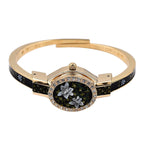 Andre Mouche Swiss Ronda Movement White Floral Pattern18ct Gold Plated Ladies Bangle Watch (Size 7 - 7.5)