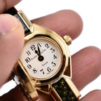 Andre Mouche Swiss Ronda Movement White Floral Pattern18ct Gold Plated Ladies Bangle Watch (Size 7 - 7.5)