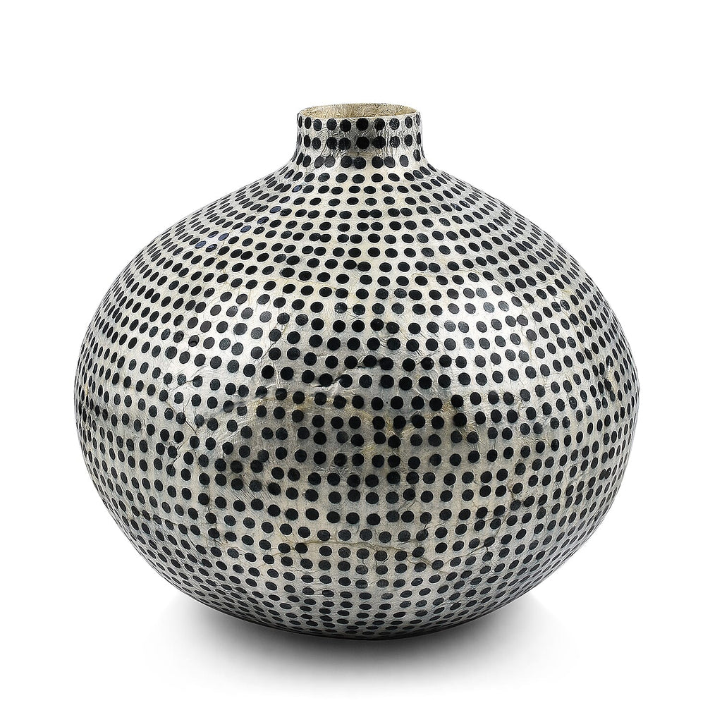 100% Handmade Capiz Circular Round Vase (Size 15x14 Cm) - Blue - White