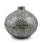 100% Handmade Capiz Circular Round Vase (Size 15x14 Cm) - Blue - White
