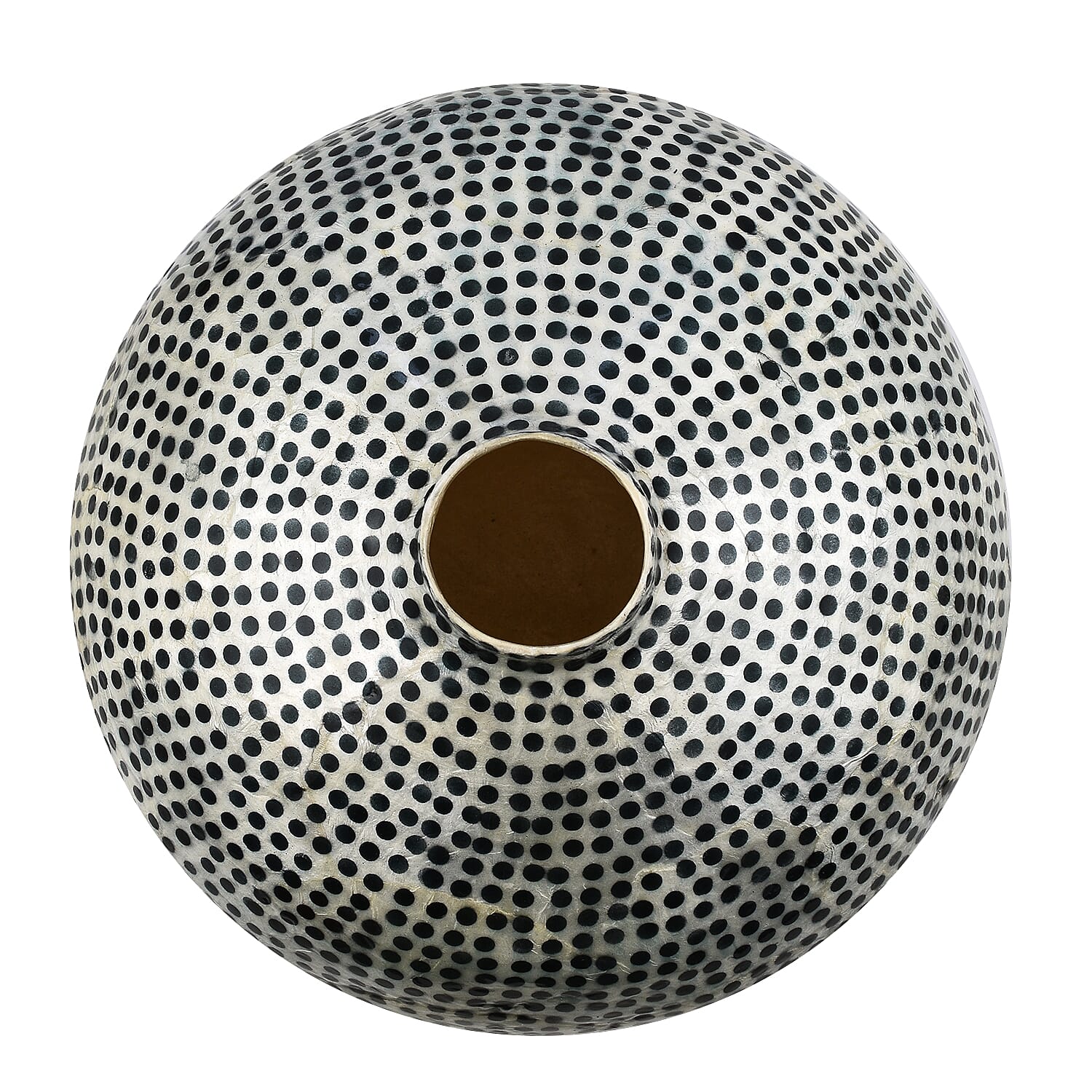 100% Handmade Capiz Circular Round Vase (Size 15x14 Cm) - Blue - White