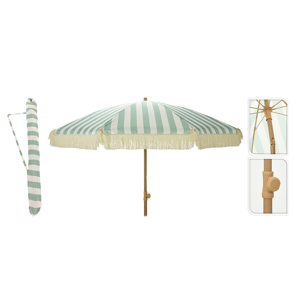 DOD - Closeout Offer - Beautiful Round Parasol with UV and Water Protection and Fringes, Height Adjustable, comes with a base - Green