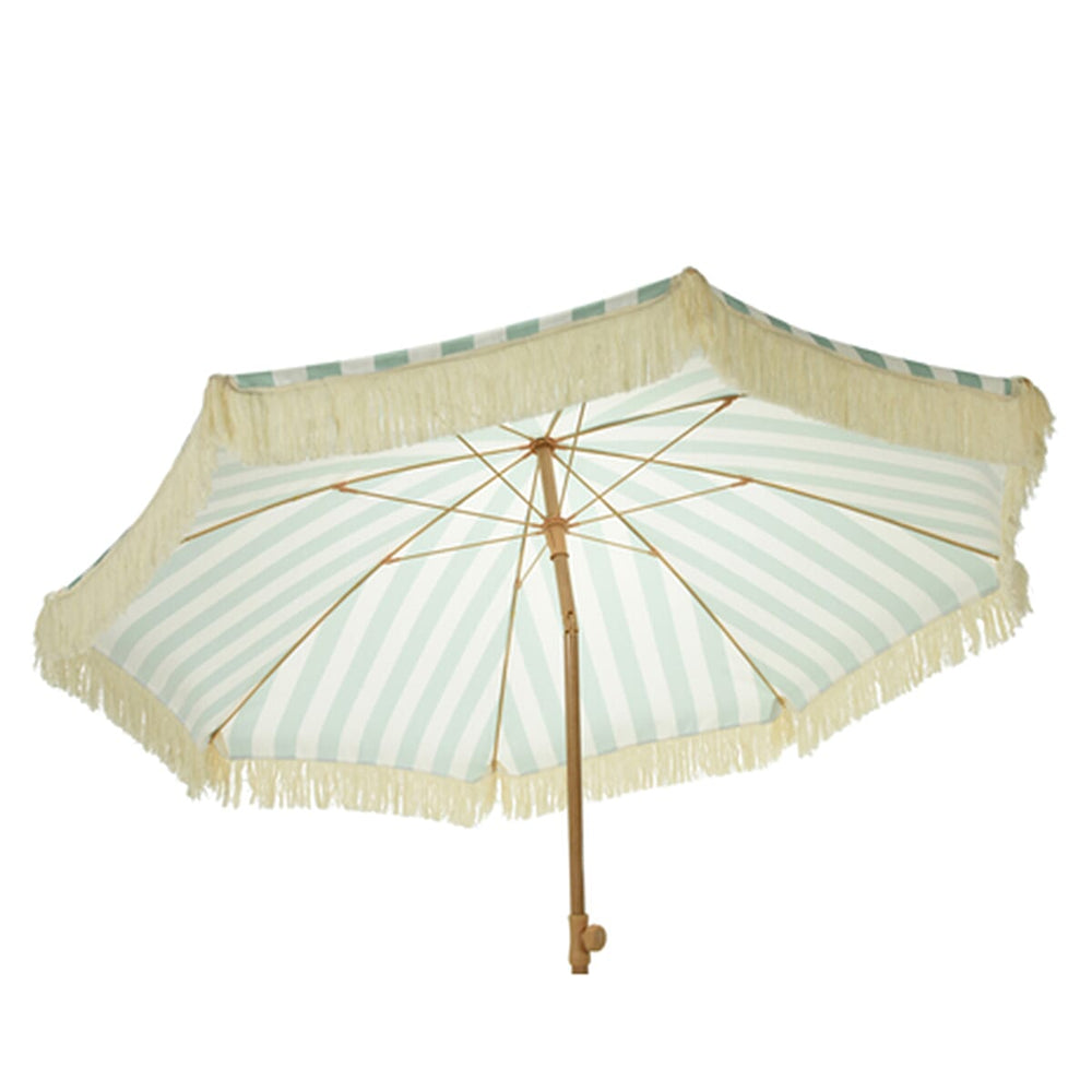 DOD - Closeout Offer - Beautiful Round Parasol with UV and Water Protection and Fringes, Height Adjustable, comes with a base - Green