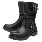 RAVEL Calf Slouch Boots with Inside Zip and Buckles (Size 4) - Black