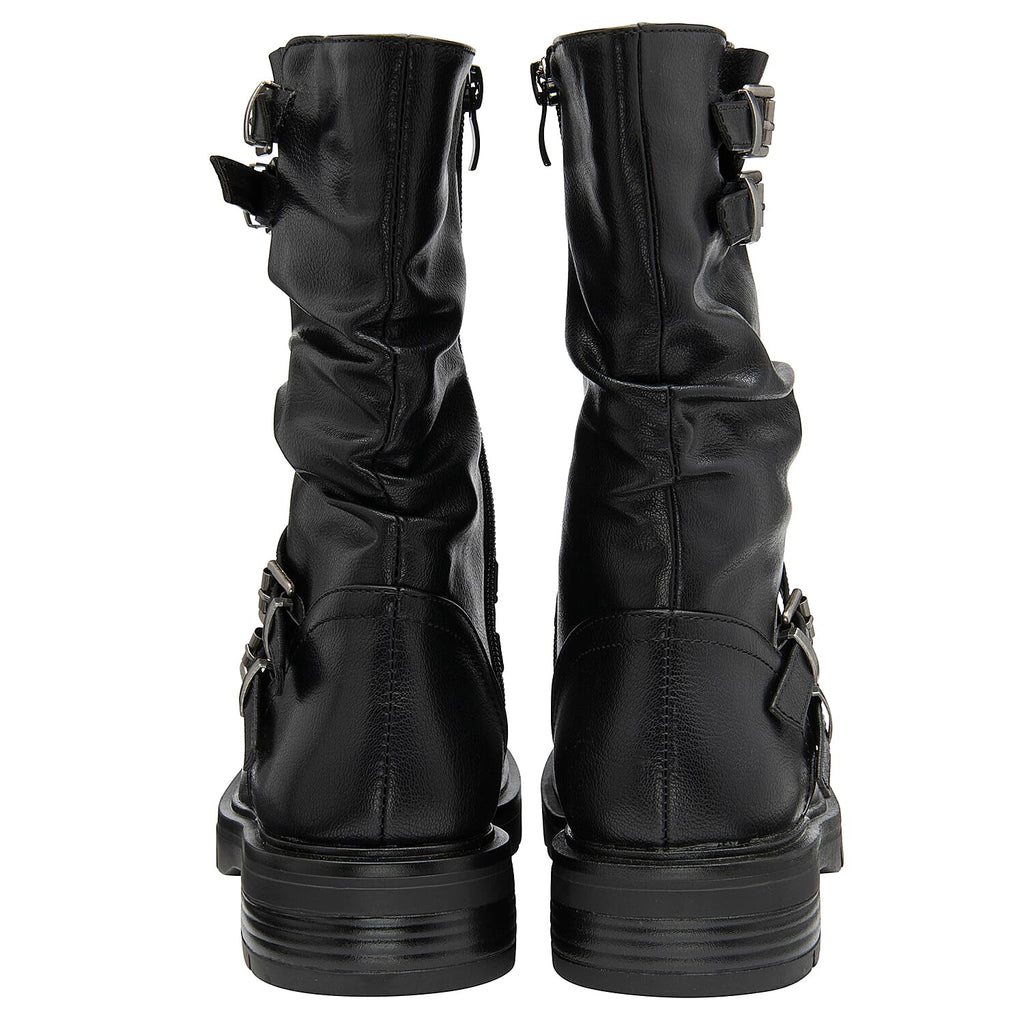 RAVEL Calf Slouch Boots with Inside Zip and Buckles (Size 4) - Black