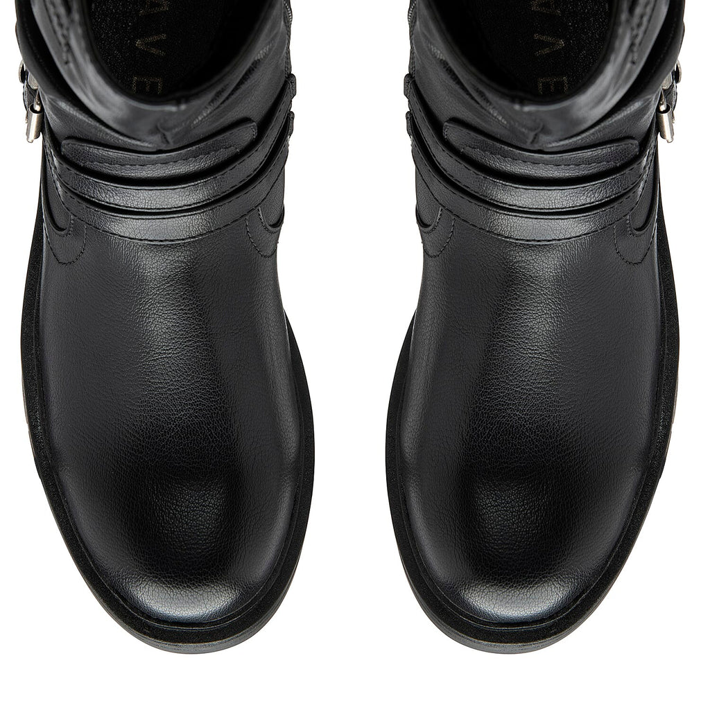 RAVEL Calf Slouch Boots with Inside Zip and Buckles (Size 4) - Black