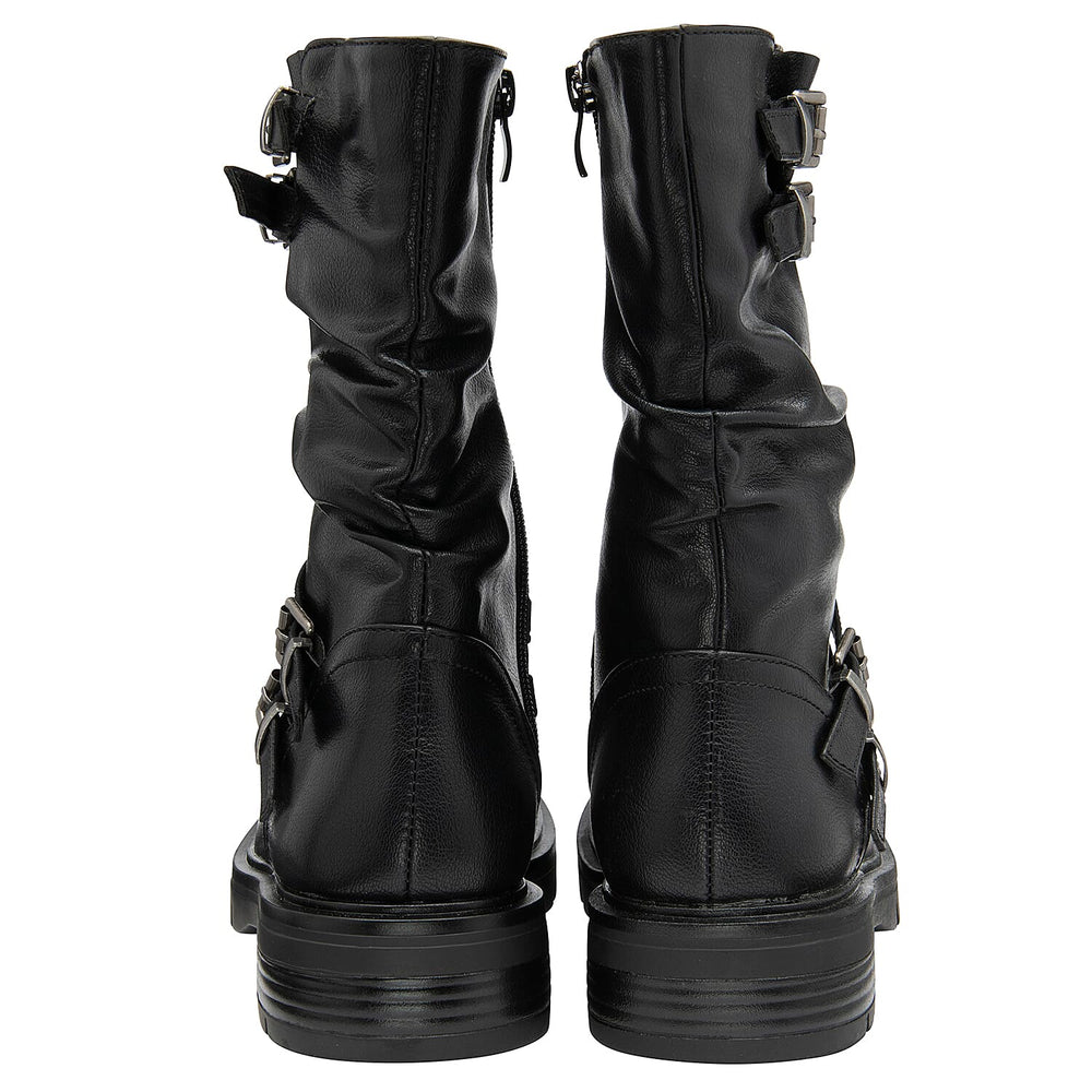 RAVEL Calf Slouch Boots with Inside Zip and Buckles (Size 7) - Black