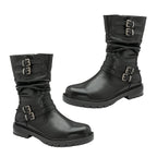 RAVEL Calf Slouch Boots with Inside Zip and Buckles (Size 7) - Black