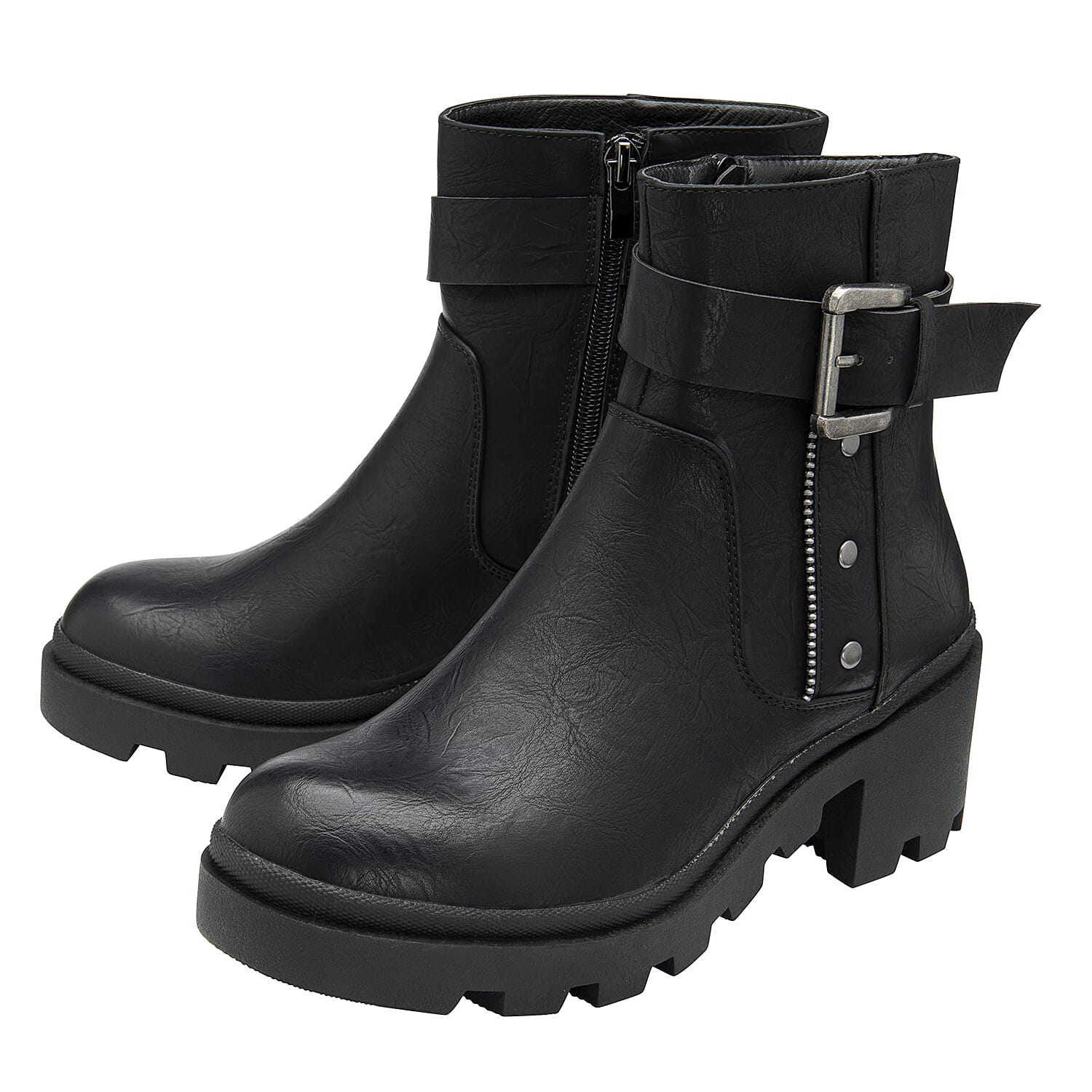 RAVEL Viola Ankle Boots with Inside Zip and Buckle (Size 7) - Black