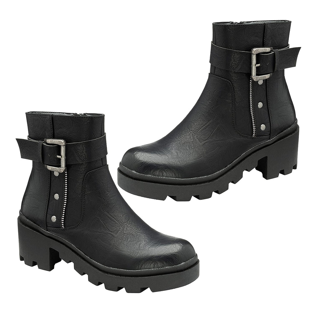 RAVEL Viola Ankle Boots with Inside Zip and Buckle (Size 7) - Black
