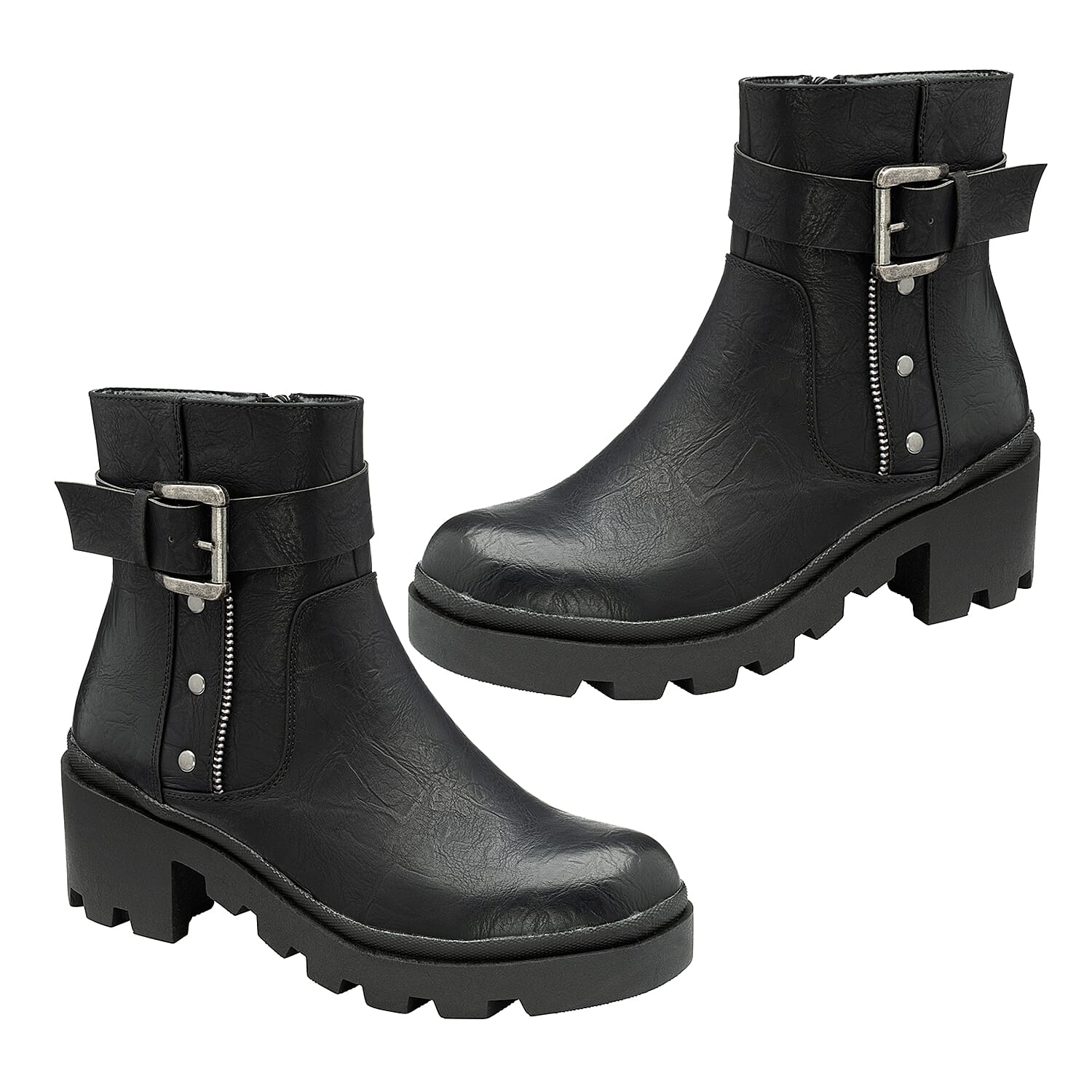 RAVEL Viola Ankle Boots with Inside Zip and Buckle (Size 8) - Black