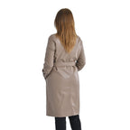 TAMSY Long Coat with Two Pockets and Adjustable Waist Belt (Size M,12-14) - Beige