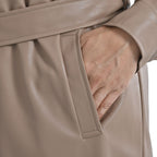 TAMSY Long Coat with Two Pockets and Adjustable Waist Belt (Size M,12-14) - Beige