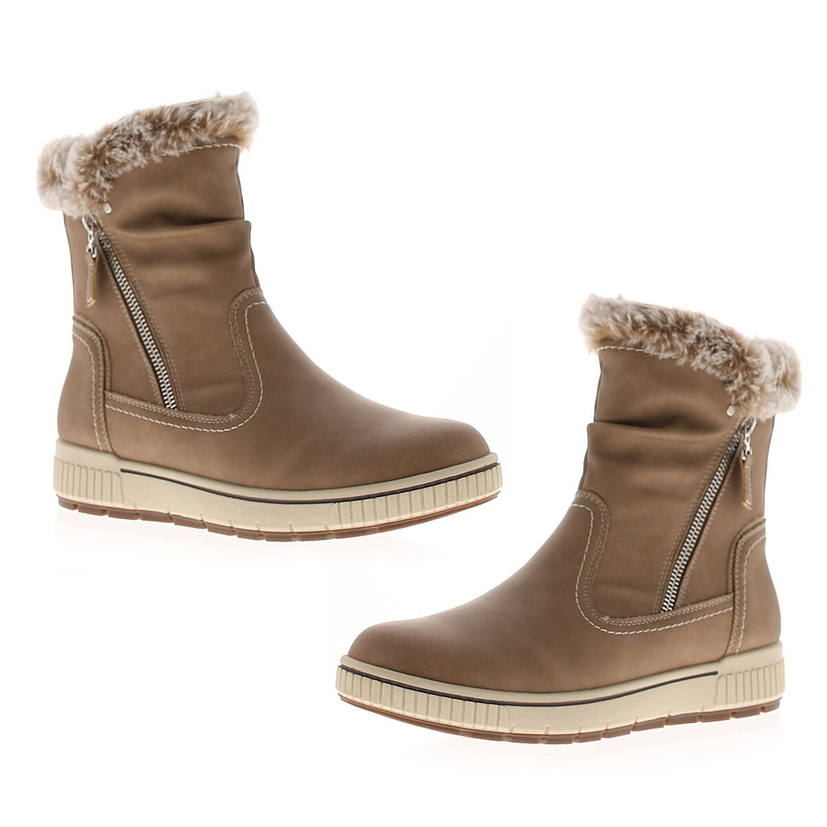 DR KELLER Ladies Gaynor Faux Fur Trim Ankle Boots (Size 3) - Taupe