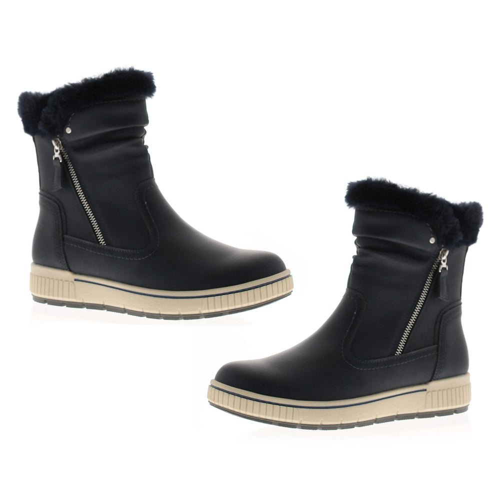 DR KELLER Ladies Gaynor Faux Fur Trim Ankle Boots (Size 5) - Navy