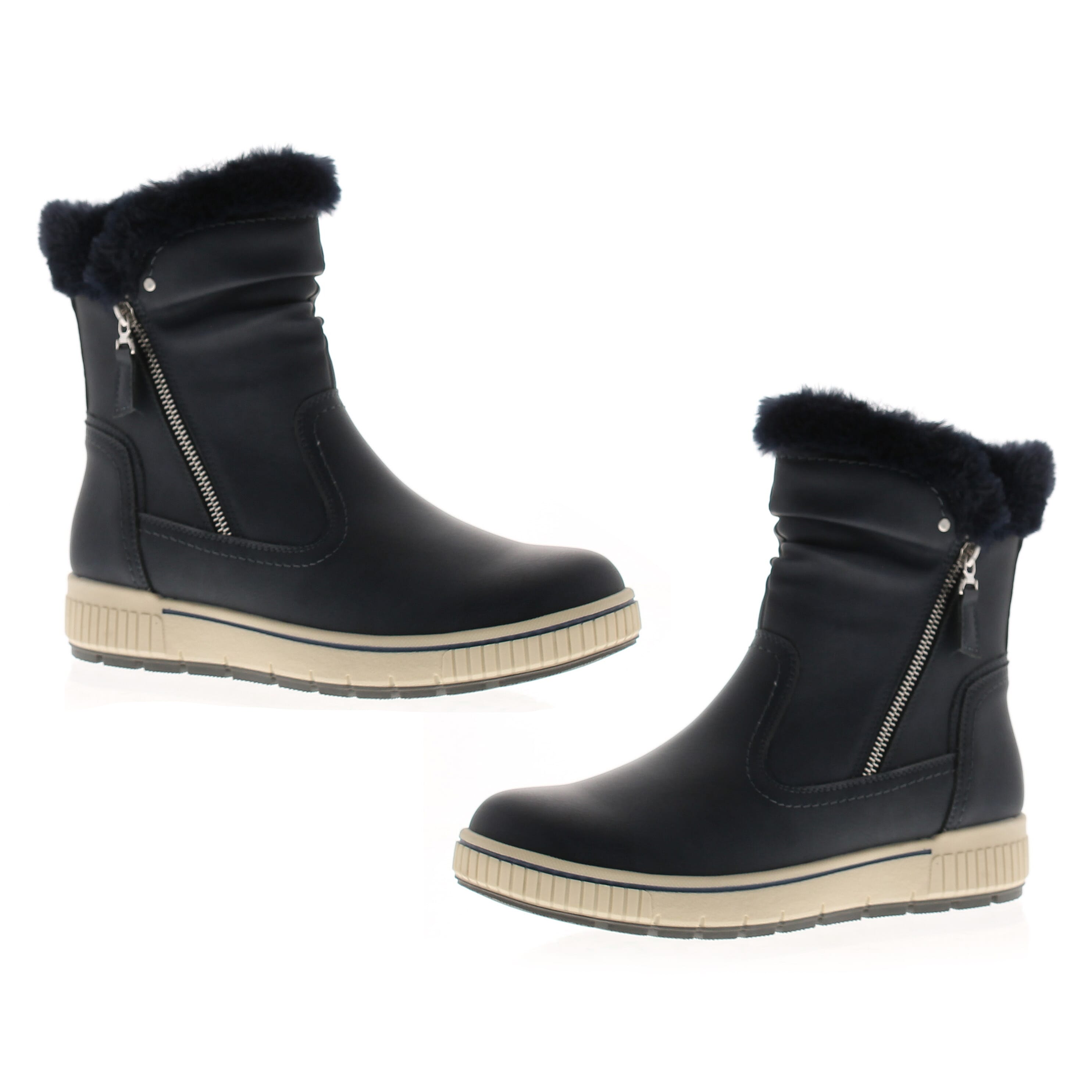 DR KELLER Ladies Gaynor Faux Fur Trim Ankle Boots (Size 5) - Navy