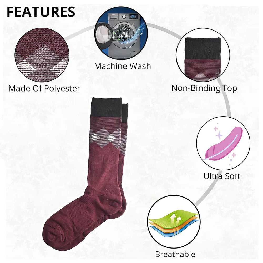 Dr. Scholls Mens 2 Pair Micro Pattern Dress Crew Socks (Size 7-12) - Burgundy & Black