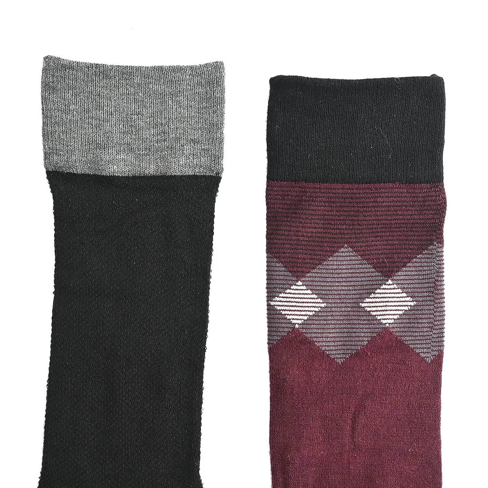 Dr. Scholls Mens 2 Pair Micro Pattern Dress Crew Socks (Size 7-12) - Burgundy & Black