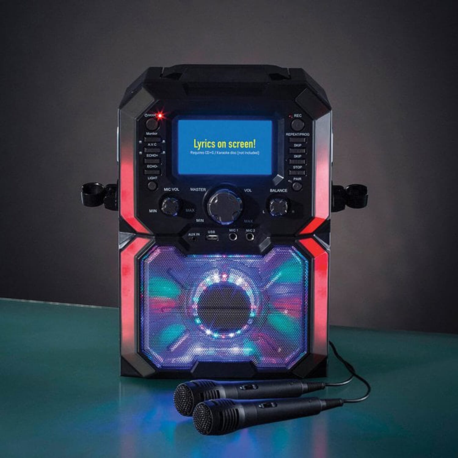 Daewoo Bluetooth Karaoke Machine with Built in 5 inch LED Light Display, 2 Mics, CD Player, 2 Karaoke CDs Included.