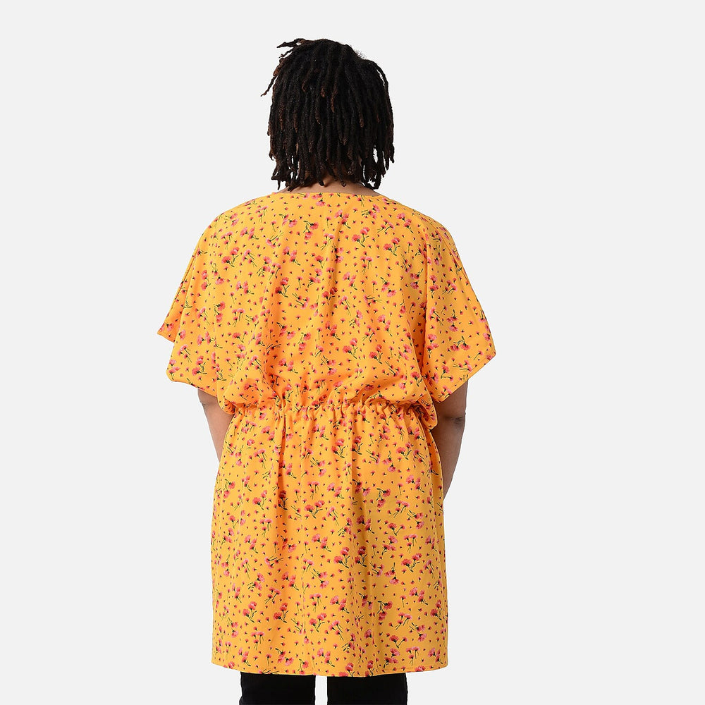 Daisy Print Spring Top with Waist Belt (One Size) - Yellow