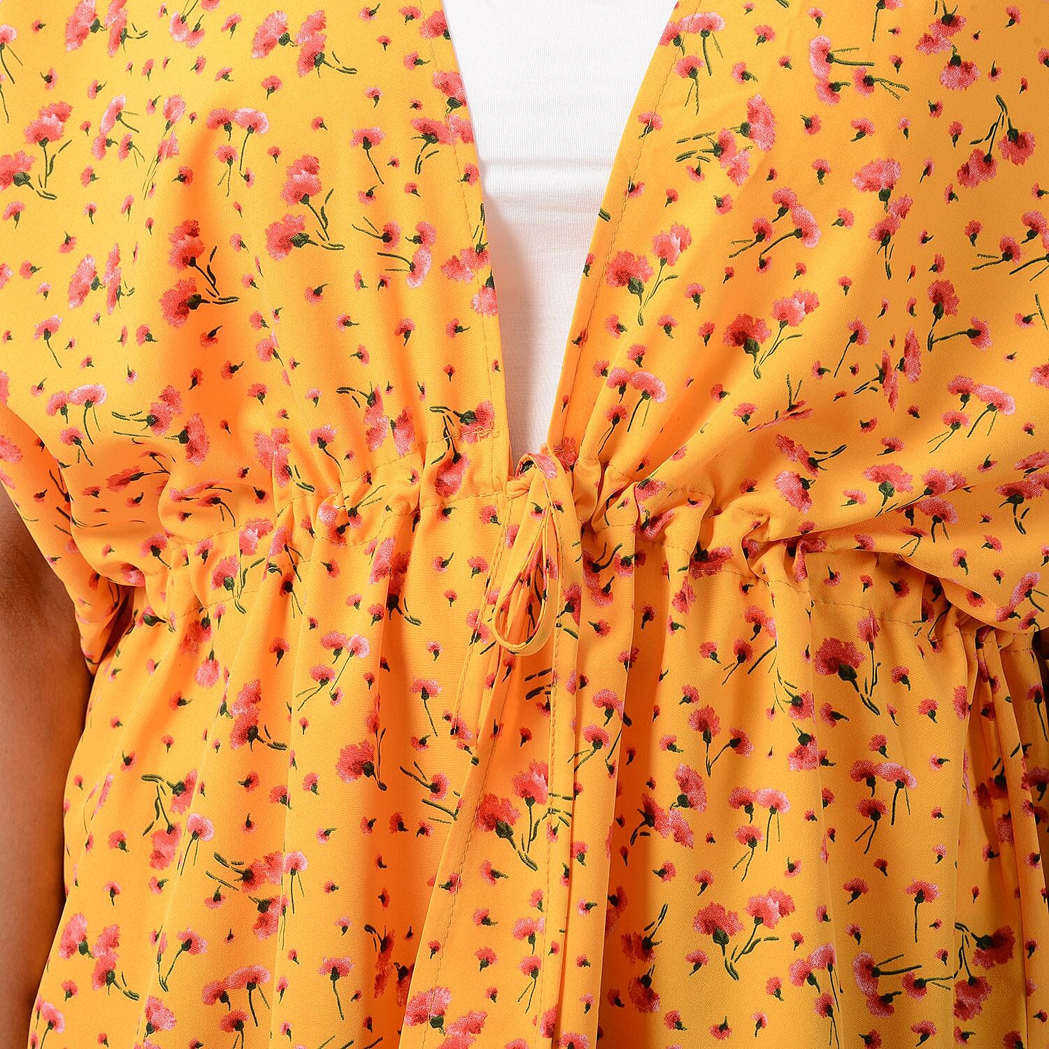 Daisy Print Spring Top with Waist Belt (One Size) - Yellow