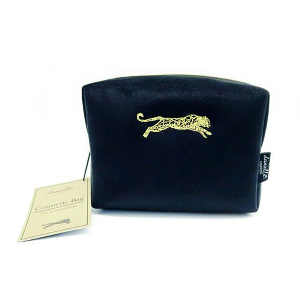 Danielle Leopard Pattern Boxy Cosmetic Bag (Size Small) - Black