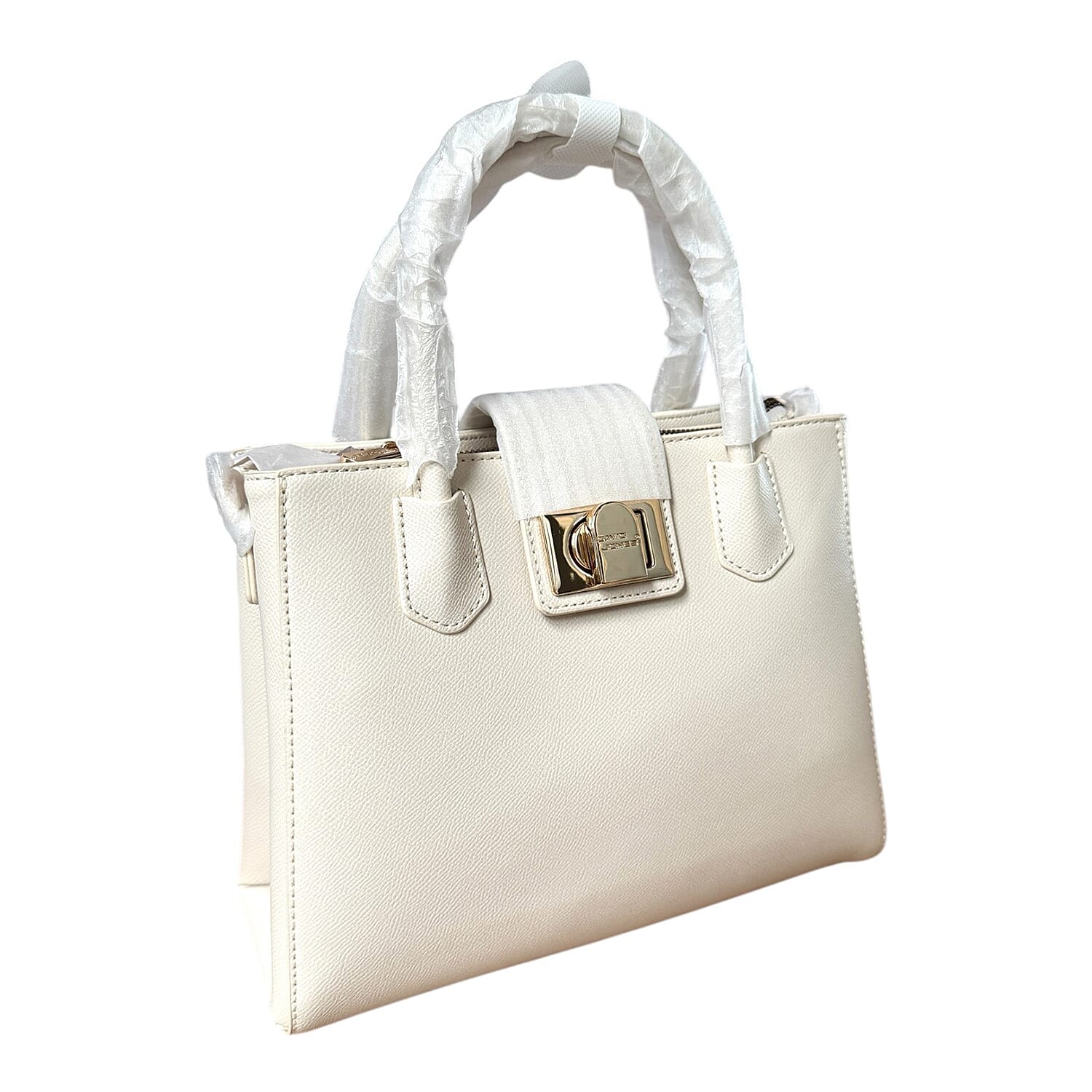 David Jones Classic Satchel Handbag with Top Handle - Cream