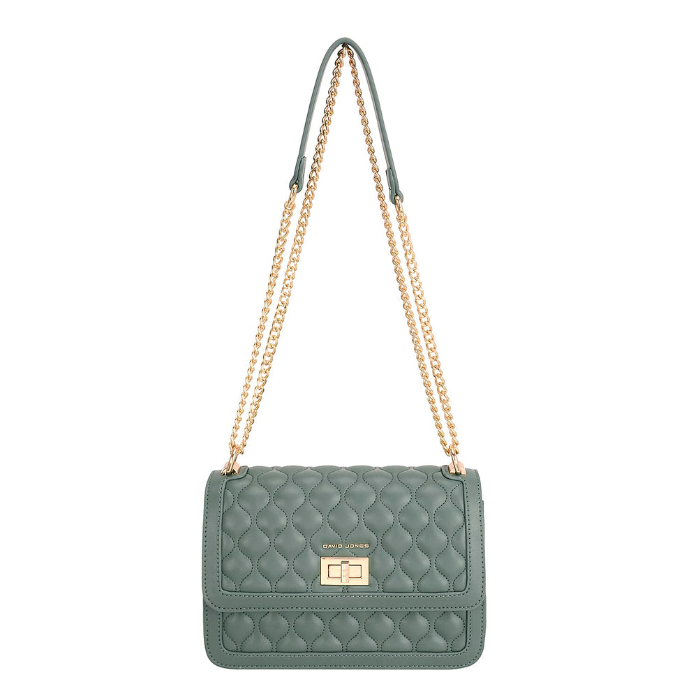 David Jones Elegant Quilted Shoulder Bag - Green