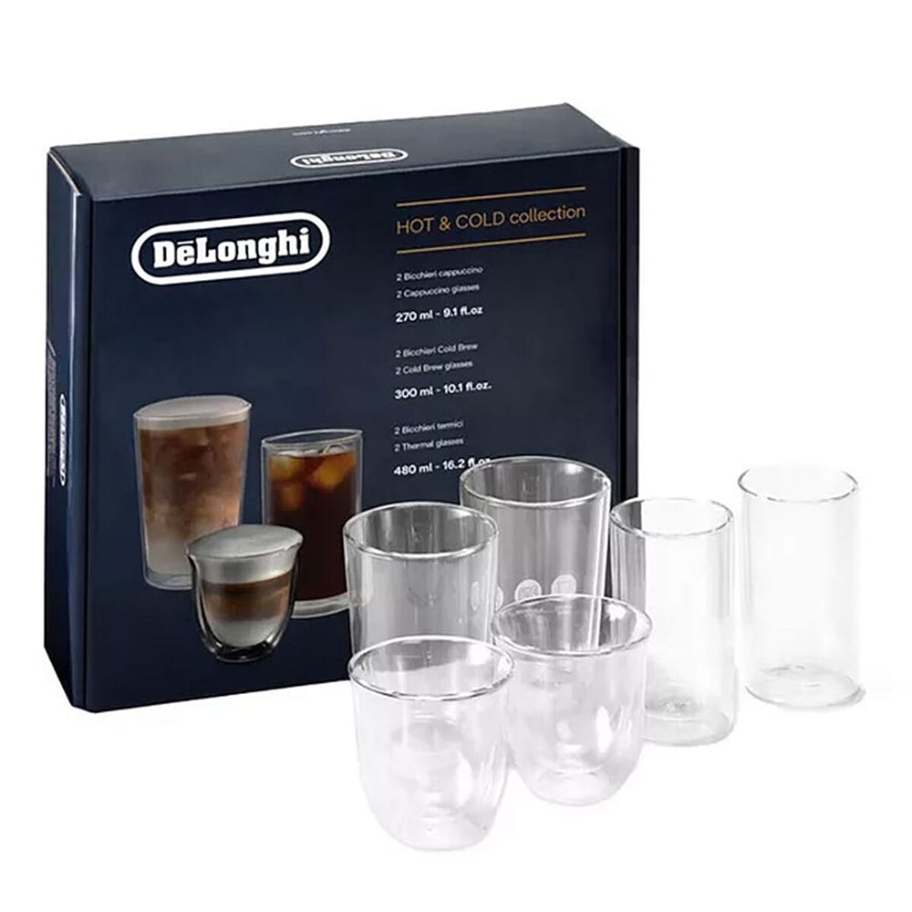 DeLonghi Hot - Cold Collection- 2 Cappuccino, 2 Cold Brew, 2 Thermal Double-Wall Glasses