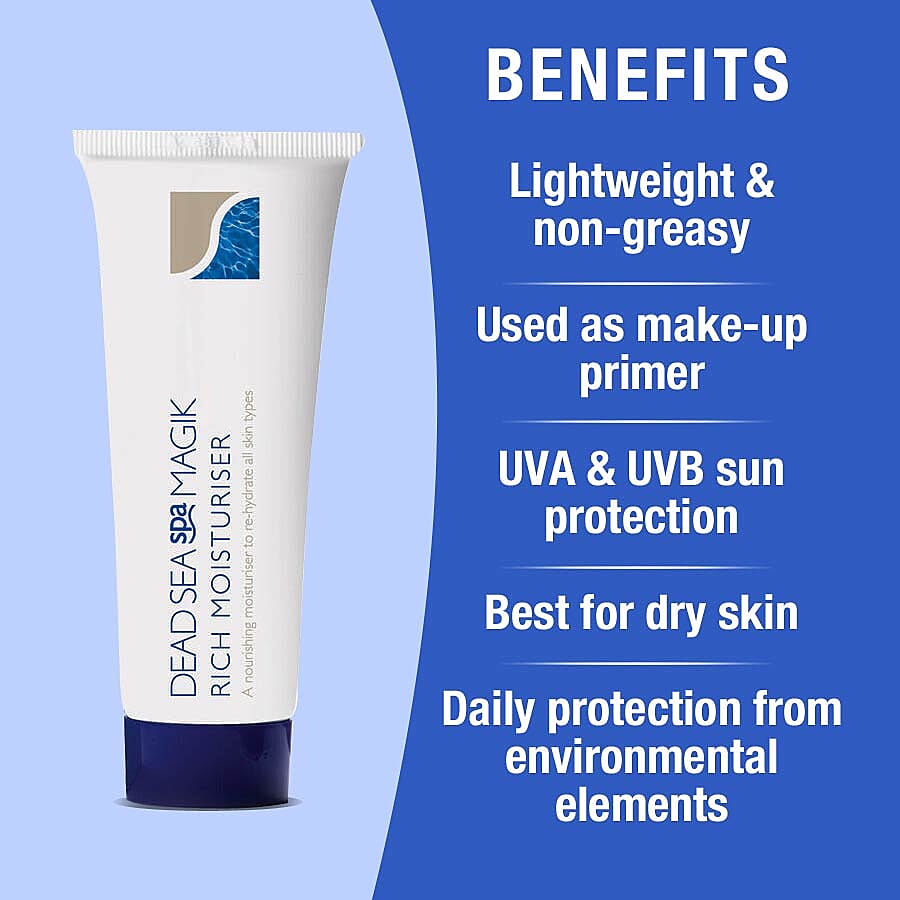 Dead Sea Spa Magik- Rich Moisturiser - 75ml- 100% Vegan - Allergen Free Fragrance - Cruelty Free - No Parabens