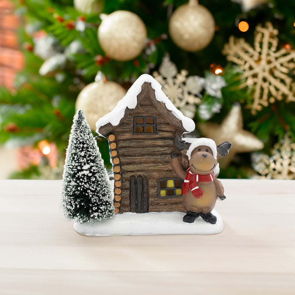 LED Light Up Elk and House Christmas Decoration (Size 16x14x7 cm) - Multi