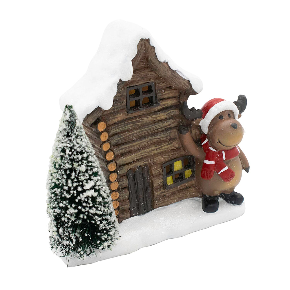 LED Light Up Elk and House Christmas Decoration (Size 16x14x7 cm) - Multi
