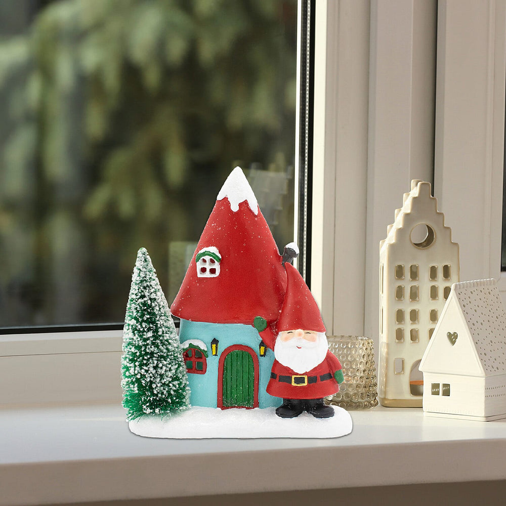 LED Light Up Santa Claus and Xmas House Decoration (Size 16x14x7 cm) - Red