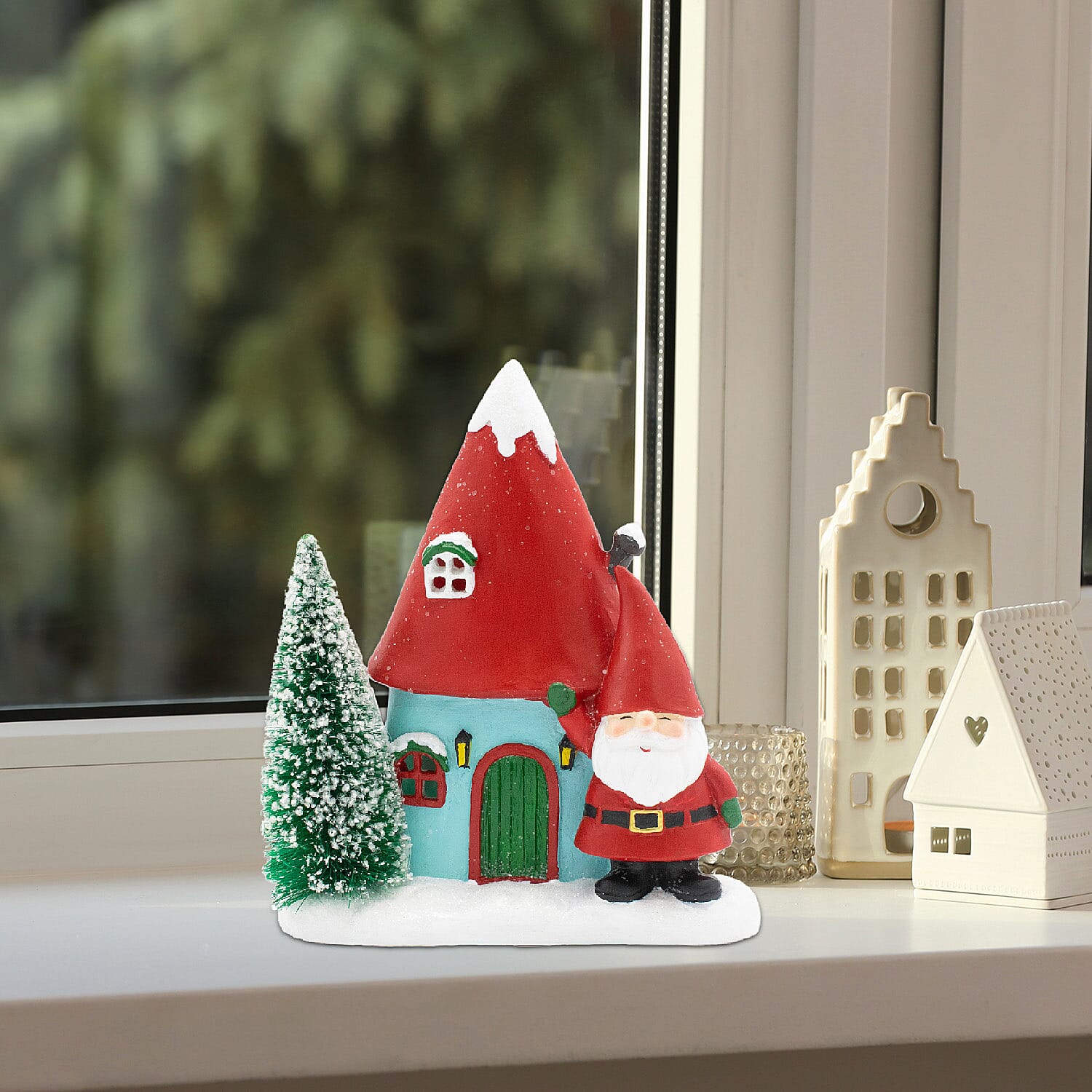 LED Light Up Santa Claus and Xmas House Decoration (Size 16x14x7 cm) - Red
