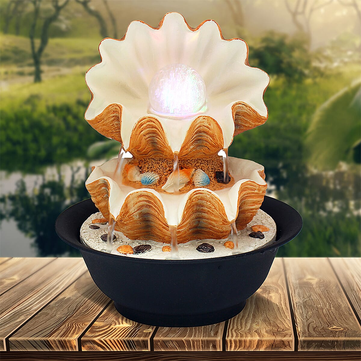 Lesser and Pavey Seashell Indoor Water Fountain (Size 22x22x24 cm) - Golden