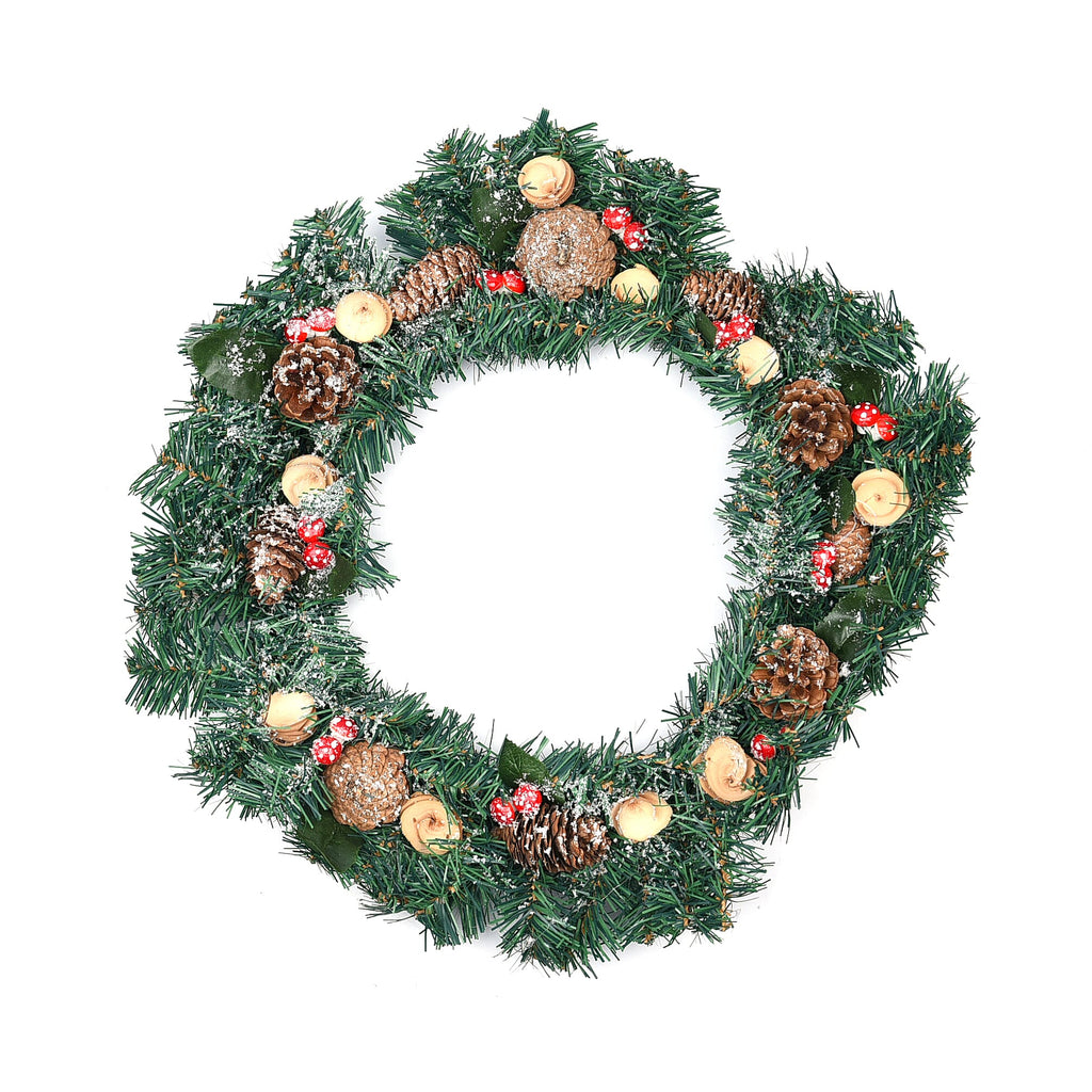 Decorative Christmas Wreath (45 Cm) Embellished with Mushroom, Flowers and LED String Light Powered by 2xAA Battery (not included)