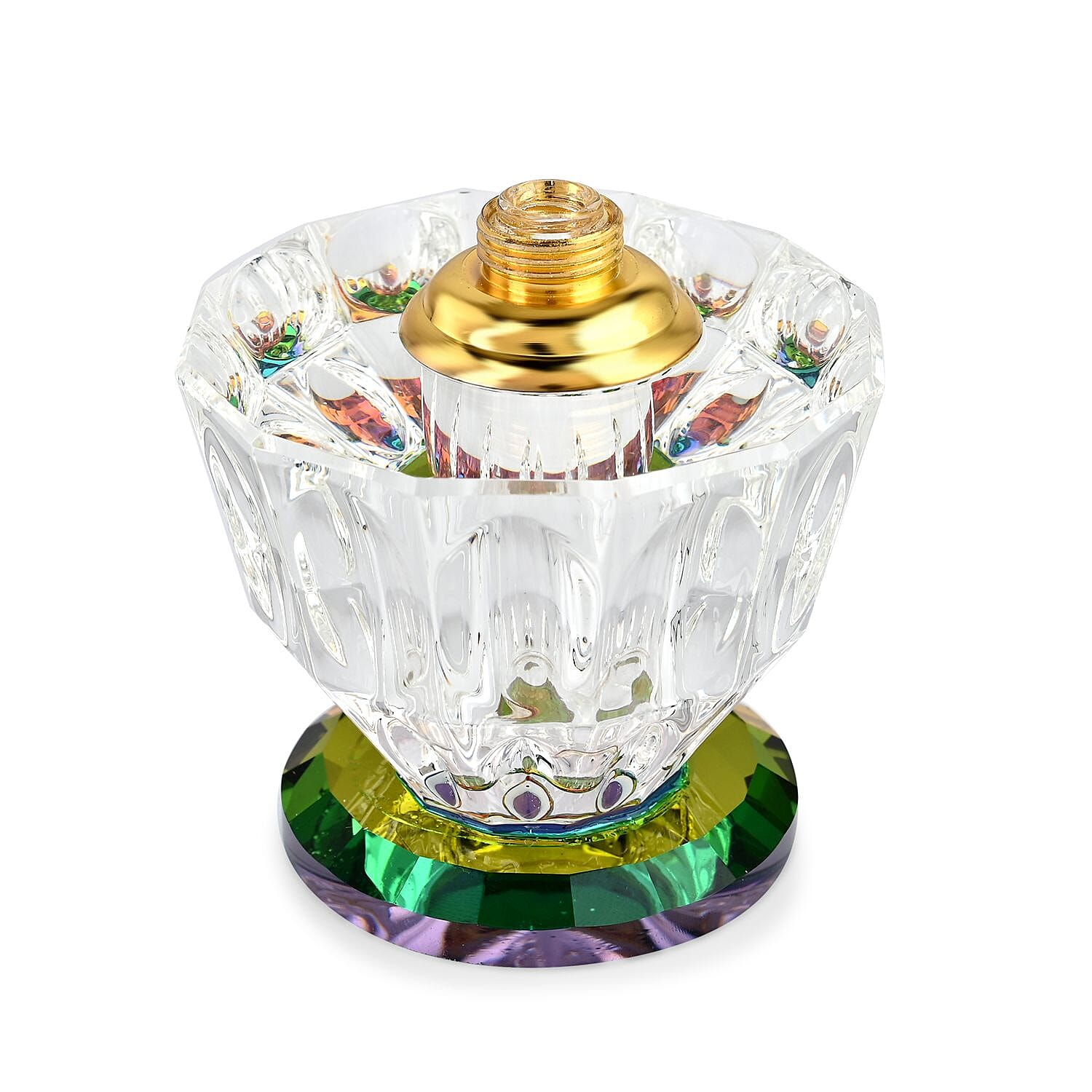 Vintage Carved Crystal Refillable Bottle with Colourful Base (Size 10.50 cm)