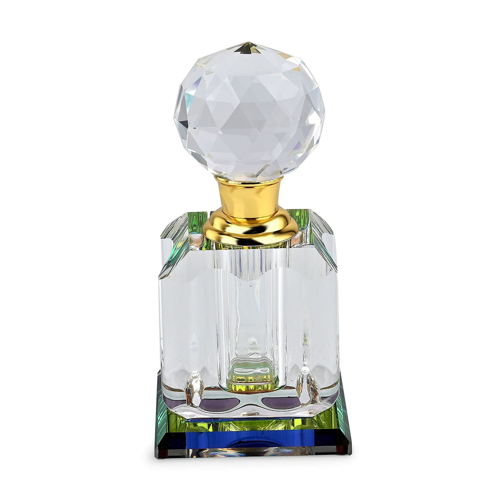 Octagon Shape Carved Crystal Refillable Bottle with Colourful Base (Size 10.50 cm)